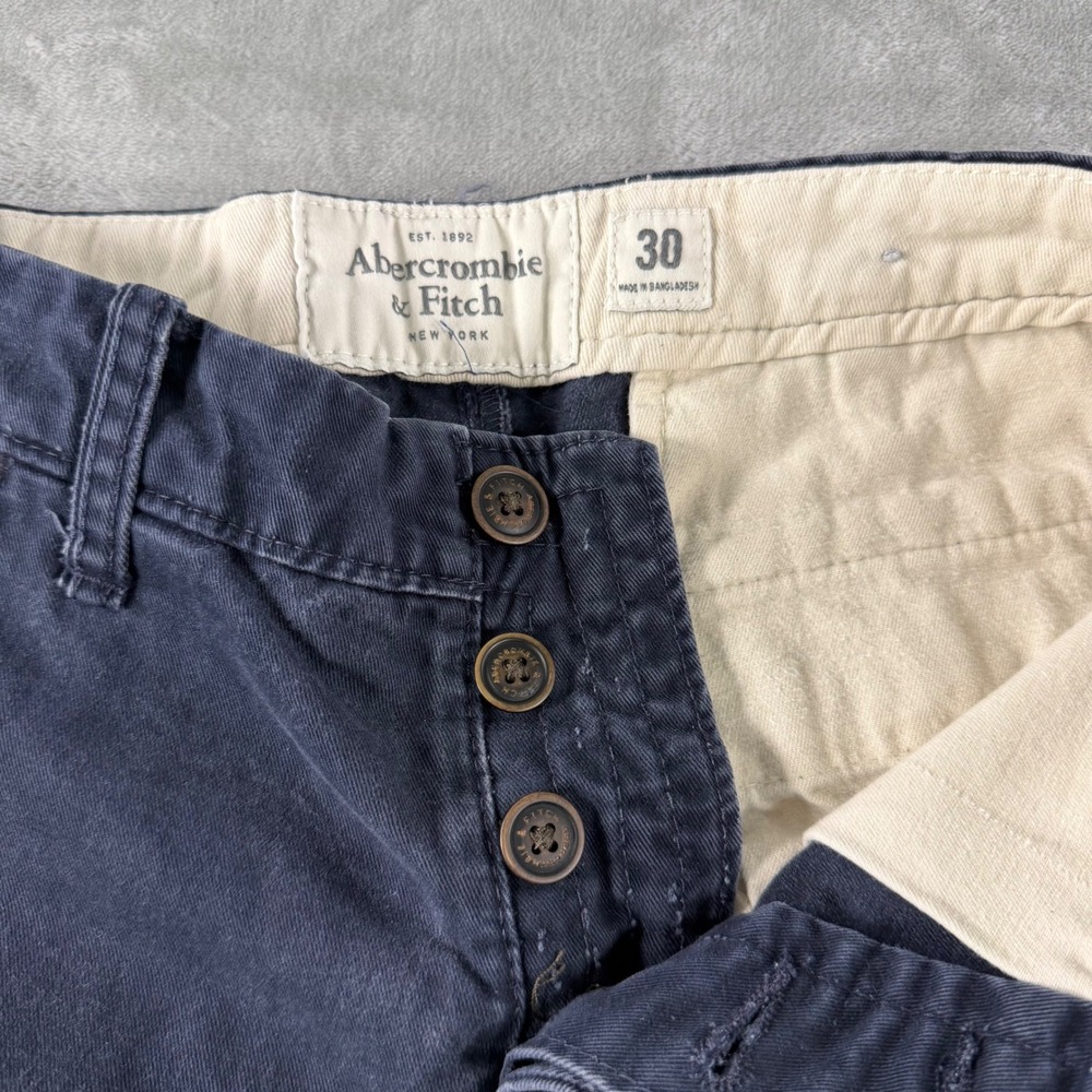 Abercrombie & Fitch Mens Navy Blue Chino Shorts Button Fly Size 30 - Picture 5 of 7